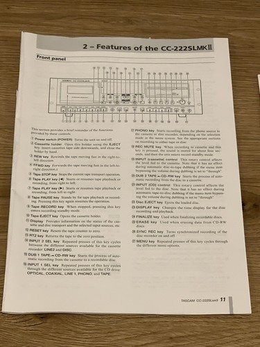 Tascam CC-222SL MKII Professional Cassette/CD Recorder Combo - Tested & Complete - Picture 13 of 14
