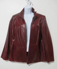 NWOT Sz M Preston & York Burgundy Red Soft Leather Lamb Skin Full Zip High Neck