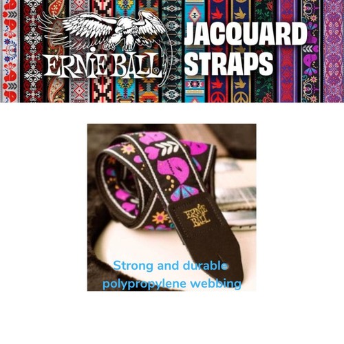 Ernie Ball Guitar Strap / Bass Strap BEATNIK BLACK Jacquard W-Leather Ends 5319 - Picture 6 of 9