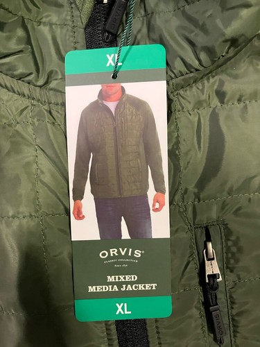 Orvis Jacket Mens Large Mixed Media Coat Green Hiking Outdoor Jacket Quilted NWT - Picture 4 of 6