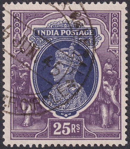 India 1937 KGVI 25r Slate-Violet and Purple wmk Inverted Used SG264w cat £325