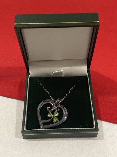 JMH Ireland Sterling Silver 925 Shamrock Clover Heart Pendant & Necklace IN BOX