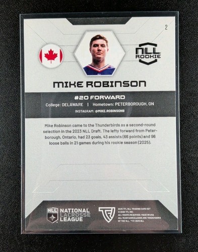 Mike Robinson 2025 TFL National Lacrosse League NLL #2 Home Floor Card # /75 RC - Picture 2 of 2