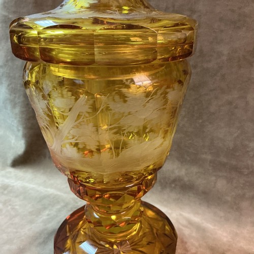 Antico vaso/urna coperto Moser Glass Austria taglio ambra bohemien - Foto 4 di 21