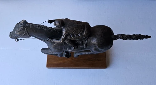 Antique Austin Sanfilippo Bronze Sculpture Race Horse Jockey Statue Wooden Base - Picture 4 of 14