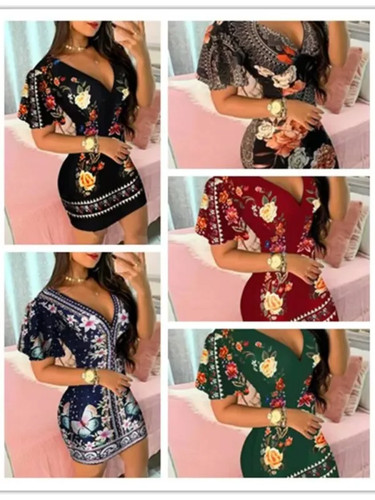 Mini Vestido ceñido al cuerpo con estampado floral elegante de verano para mujer 2025 Moda Sexy Profundo - Imagen 7 de 29