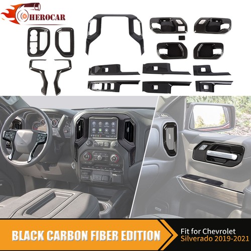 ๐16PCS Front Center Carbon Fiber Interior Trim Set For Chevy Silverado 2019-21 - Picture 2 of 24