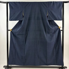 Tsumugi Silk Kimono Navy Blue Kasuri Pattern S Size 156cm Sleeve 62cm Used