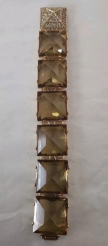 C. Wonder Crystal Faceted Squares Bracelet Gold Tone Paramid Signed - Picture 2 of 10