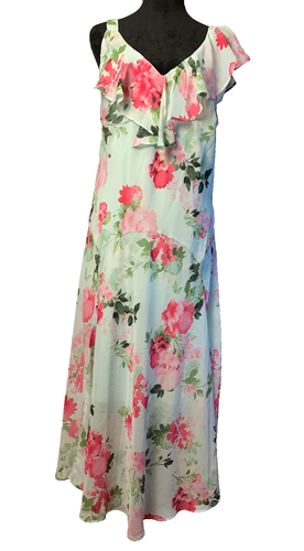 Vestido para mujer Signature by Robbie Bee estampado floral con volantes y cuello en V talla 14 hadas - Imagen 2 de 9