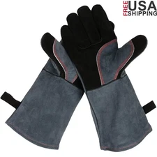 Heat Resistant BBQ Gloves Fireproof Leather Grilling Cooking Welding Protection