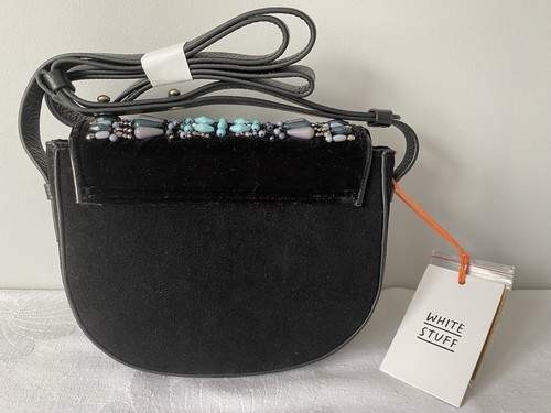 White stuff Leather Cross Body Bag - Black And Beaded New With Tags - Picture 4 of 7