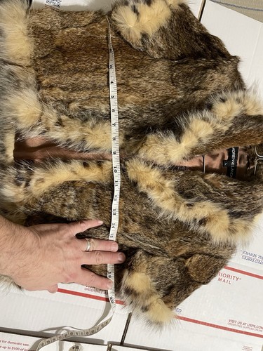 ADRIENNE LANDAU cropped chunky Brown fluffy Real Fox fur vest coat Size Large - Picture 11 of 12