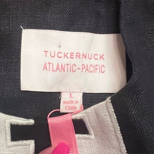 Tuckernuck X Atlantic-Pacific Embroidered Hartman Linen Dress Navy & White Large - Bild 15 von 16