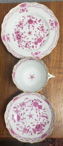Meissen Alemania "Flor India" Rosa Floral Taza Cuenco y Plato Borde Dorado Antiguo - Imagen 18 de 18