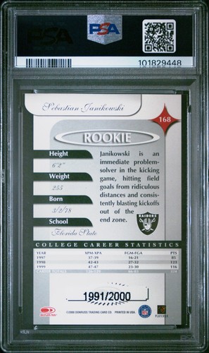 2000 Donruss Elite - Rookie Sebastian Janikowski #168 /2000 (RC) PSA 8 - Picture 3 of 3