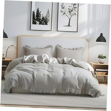 100 Linen Duvet Cover Set, 3 PCS Natural French King 104"X92" Light Grey