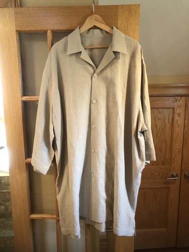 Men's Custom Tailored Linen Cotton Tan Brown Button Up Dress Shirt Size 3XLT - 第 1/6 張圖片