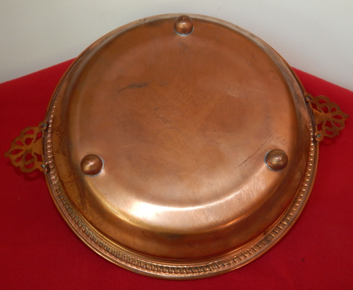 VTG. LARGE READING TUBE CORP. COPPER SERVER W/ BRASS HANDLES & PYREX LINER VGC - Picture 3 of 5
