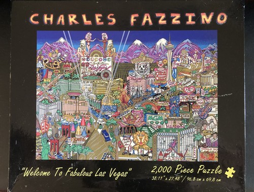 Charles Fazzino Welcome To Fabulous Las Vegas 2000 Piece Puzzle 38” x 27” READ - Afbeelding 1 van 3