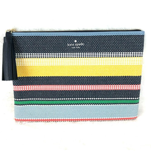 NWT Kate Spade Large Tassel Canvas Pouch, Ash Street Boardwalk Stripe Retail $69 - Picture 2 of 8