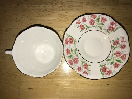 CROWNFORD Tea Cup & Saucer Genuine Bone China England Pink Flowers Gold Trim - Picture 6 of 10