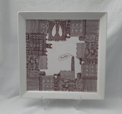 Fishs Eddy Brooklyn 12” Square Platter, Illustrations of Brooklyn, New York City