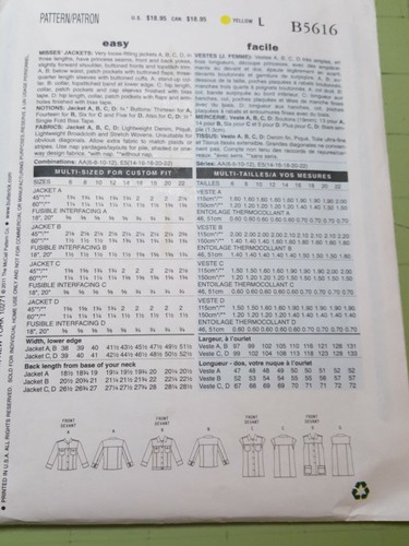 Butterick Pattern B5616 Jackets 4 Styles Size 14 16 18 20 22 UNCUT - Bild 6 von 6