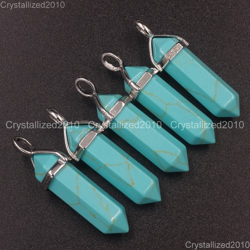 Natural Gemstone Green Turquoise Hexagonal Pointed Healing Pendant Charm Beads - Bild 13 von 18