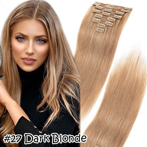 100G Dick Echthaar Clip In Haar Extensions Haarverlängerung 8 Tressen Ombre Weft - Bild 29 von 62