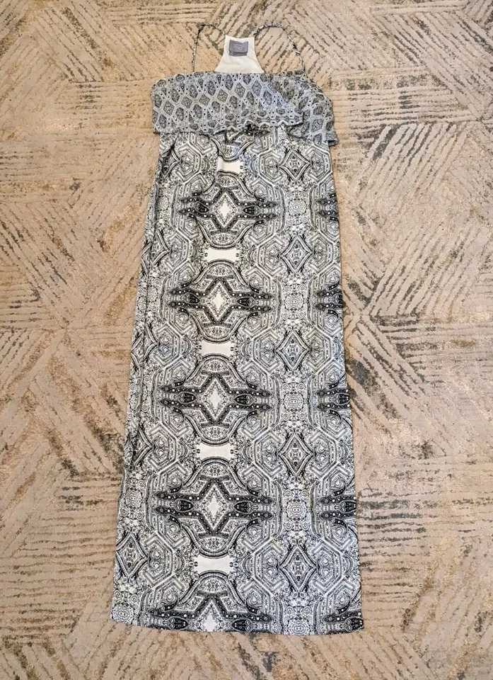 Maxi Vestido Halter Anthropologie Vanessa Virginia Talitha Negro Blanco Talla 2 Foto 2 de 4