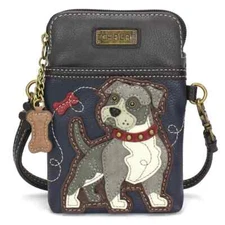 NEW CHALA PITBULL PUPPY CELL PHONE CROSSBODY PURSE ADJUSTABLE STRAP NAVY BLUE