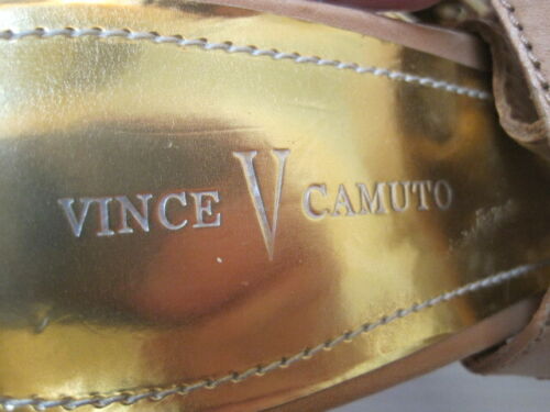 VINCE CAMUTO ANGIE tg. SANDALI IN GABBIA 8,5 B MANDORLA VACHETTA BEIGE ORO LOGO - Foto 5 di 6