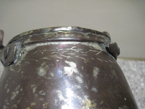 Antique Primitive Copper and Brass Hand Forged Cauldron 6" - Picture 8 of 9