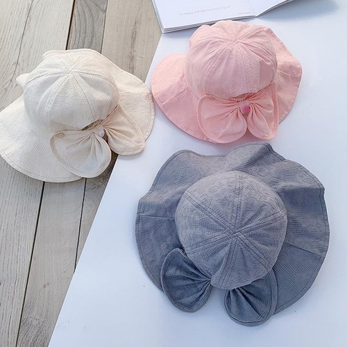 Princess Baby Bucket Hat for Girls Big Bow Summer Baby Girl Cap Wide Brim Travel