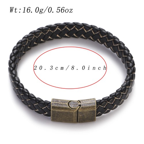 2 Pcs Men's Stainless Steel Clasp Cuff Leather Braided Bangle Jewelry Wrist Band - Picture 51 of 77