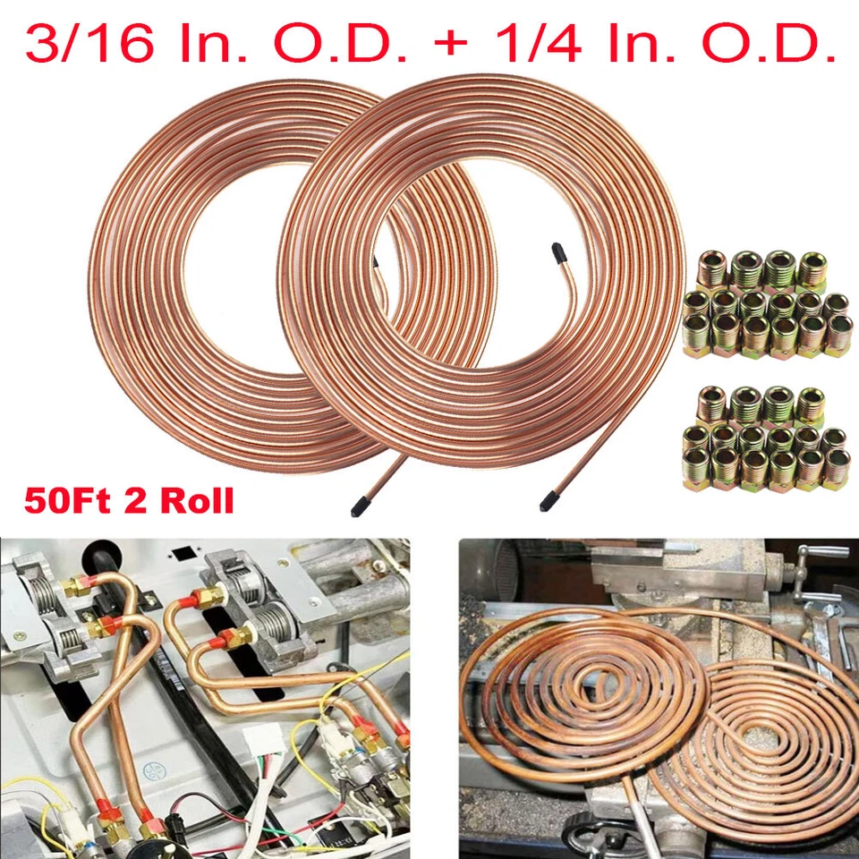 Kit de tubería de línea de freno de hierro cobre 3/16" 1/4" OD 50 pies rollos de bobina anticorrosión Foto 3 de 4