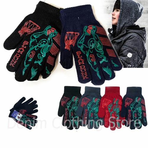 60 Teens Boy Youth Slam Dunk Printed Knit Warm Magic Winter Gloves Lot Wholesale - Picture 7 of 7