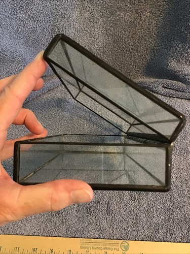 Glas Schmuckschatulle Vintage Klappdeckel Aufsteller Blei Handarbeit großes Kunststück - Bild 12 von 14