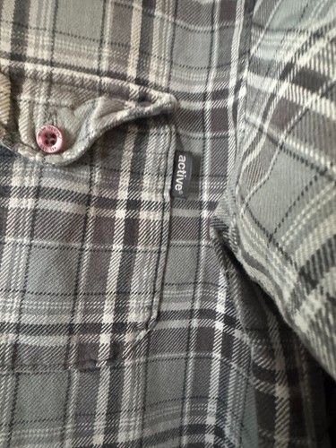 Camisa activa de franela a cuadros con botones para hombre S gris manga larga 100 % algodón bolsillo - Imagen 5 de 8