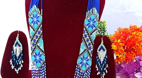 Handmade Necklace Seed Bead Boho American Style Nativ Beaded Multi Strand - Picture 4 of 8