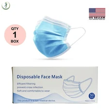 50 PCS Face Mask Non Medical Surgical Disposable 3-PLY Earloop Mouth Cover