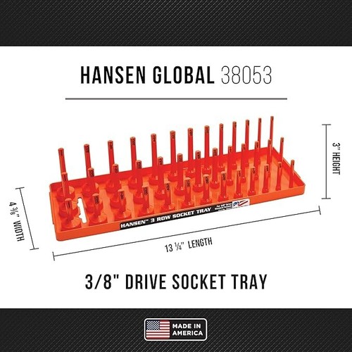 Hansen 4pc Socket Holder Tray Organizer Set 3 Row 1/4" 3/8" Deep Shallow Orange - Picture 9 of 11
