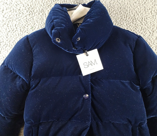 SAM. Sophia Velvet Puffer Jacket Girls 10 Navy Solid Long Sleeve Snap Closure - Picture 4 of 18