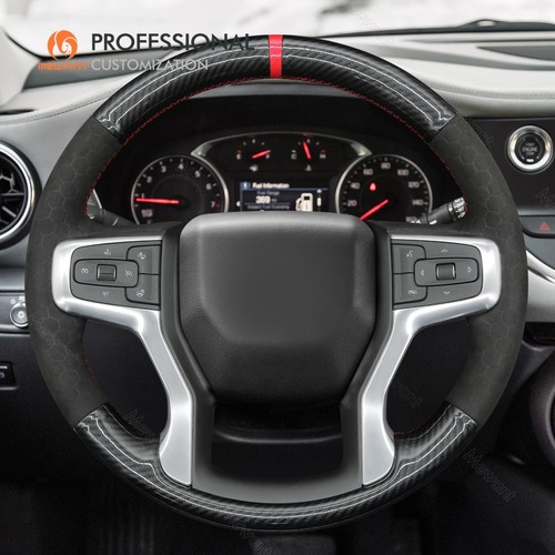 MEWANT Embossed Suede Carbn Fiber Steering Wheel Wrap for Chevy Blazer Silverado - Foto 3 di 11