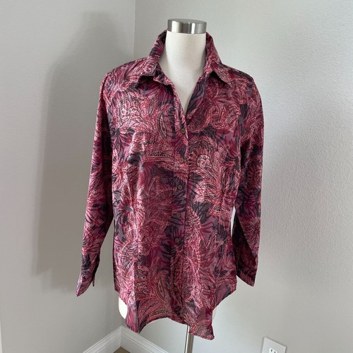 Coldwater Creek Womens Plus 1X Button Up Paisley Blouse Long Sleeve Shirt Top - Picture 1 of 10
