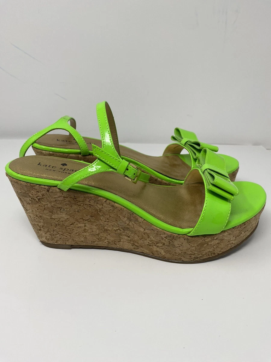 KATE SPADE Women s Green Patent Leather Slingback Platform Wedge Sandals Size 8M