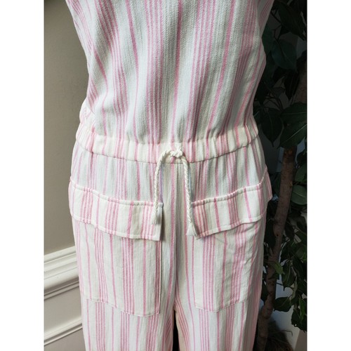 PRIMARK Jumpsuit Womens Size 13/14 White Pink Striped Pockets Drawstring Waist - Picture 11 of 15