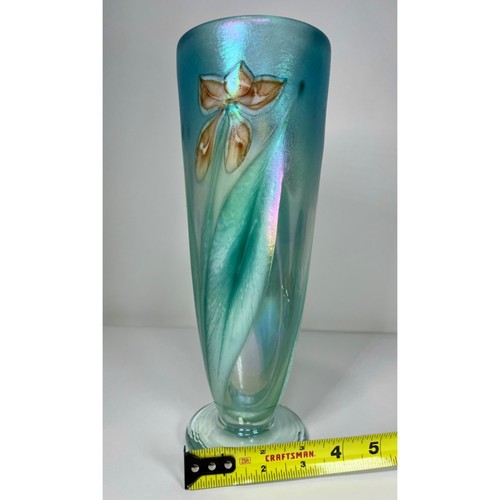 Robert Held Art Glass Hand Blown Vase Aqua Orchid Flower 11” SIGNED Canadian VTG - Picture 11 of 19