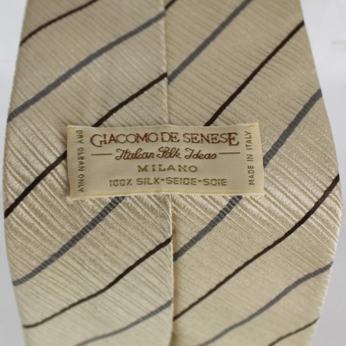 New Men's Giacomo De Senese Milano Tie Tan Striped Silk Made in Italy NWOT - Picture 5 of 9
